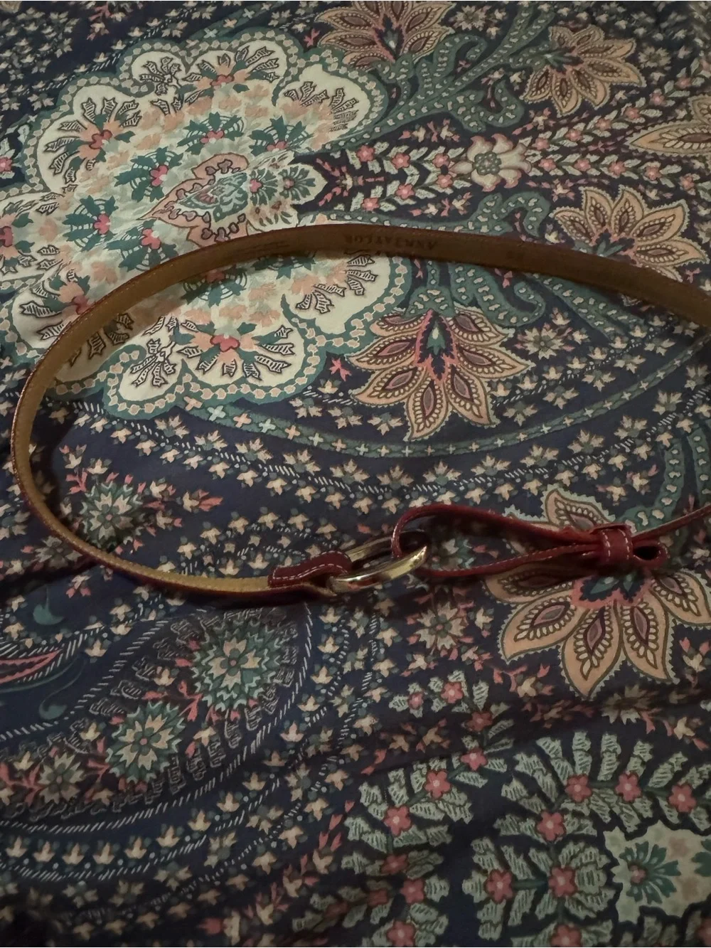Ann Taylor Brown Skinny Belt with Red Knot Accent